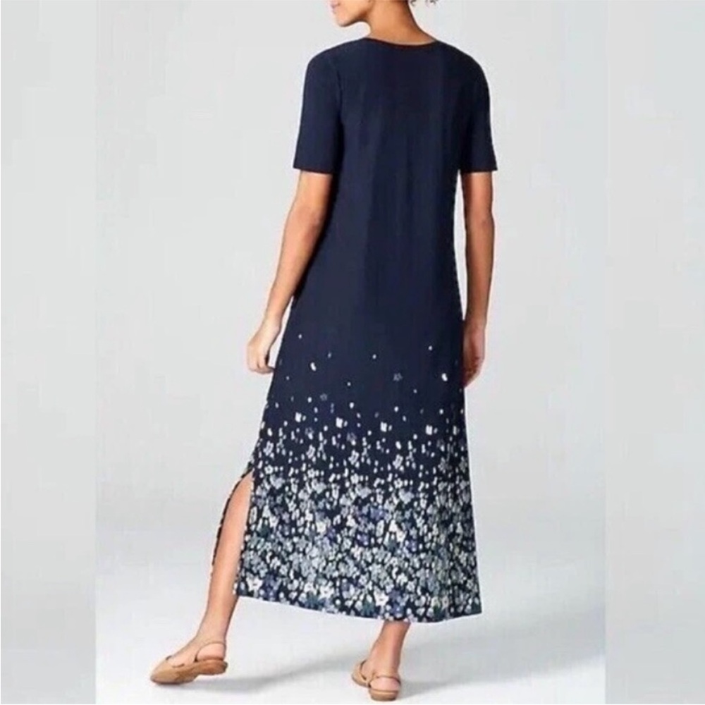 Pure J. Jill Navy Floral Border-Print Maxi Dress Pockets Side Slits - Picture 2 of 14